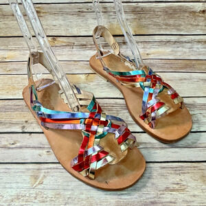 Free People Womens Metallic Rainbow Open Toe San Juan Hurache Sandals 9.5 Boho